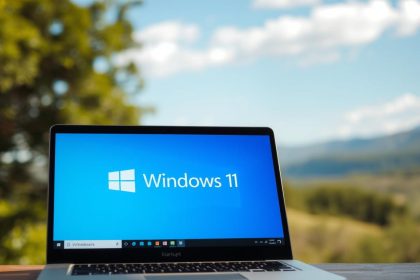 A clean, well-organized Windows 10/11 desktop with a focus on the startup process. In the foreground, a laptop or desktop computer displays the Windows logo and startup animation, bathed in a soft, warm light. The background features a blurred, natural landscape with lush greenery and a clear blue sky, conveying a sense of tranquility and productivity. The overall composition emphasizes efficiency, minimalism, and the user's ability to optimize their Windows experience for a smooth and seamless startup. The lighting and angles create depth and dimensionality, showcasing the refined and streamlined nature of the Windows operating system.